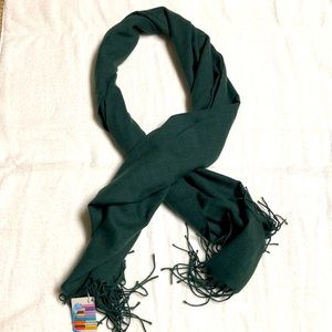 Dark green 100% Pashmina Scarf Wrap with Fringe.   27”x65”